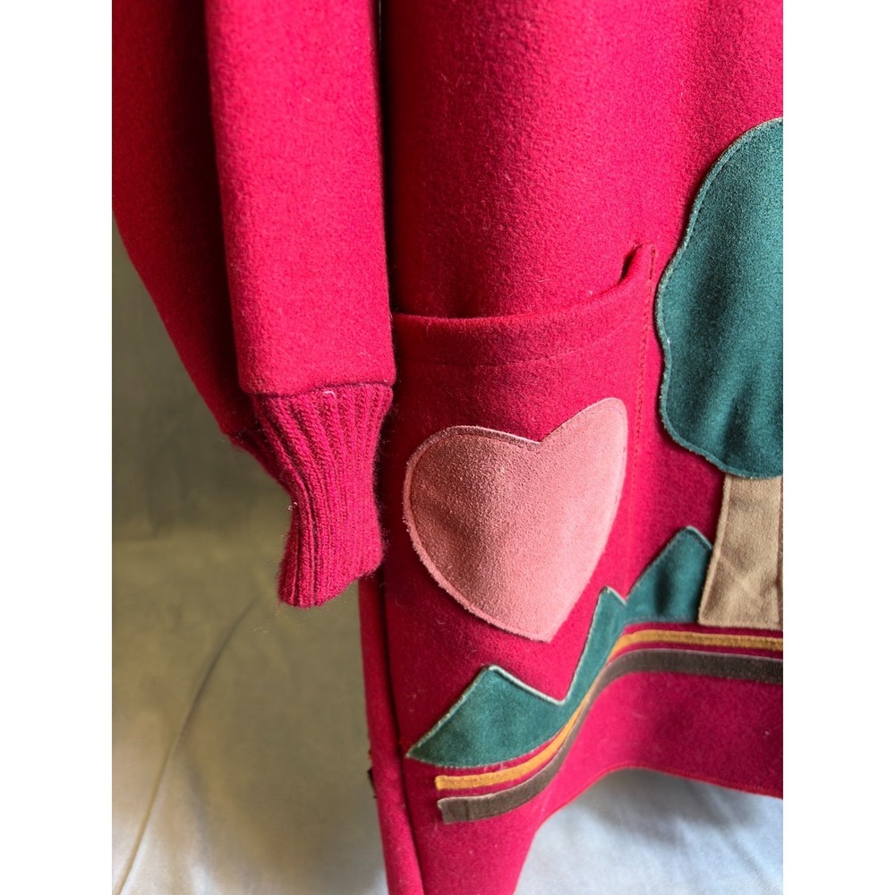 Osgood Smuk Womens Red Wool Blend Suede Tribal Design Face Art to Wear Jacket OS - Picture 10 of 16